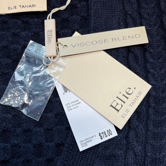 Elie Tahari Navy Blue Cable Knit V-Neck Cardigan Sweater NWT Small - Picture 14 of 16